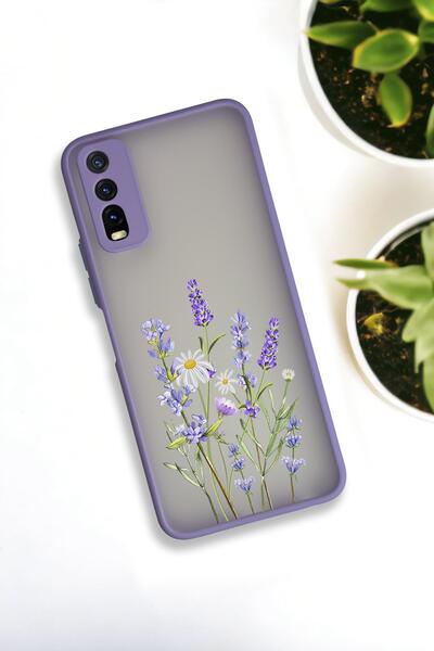 mooodcase Vivo Y20 Uyumlu Lavender Desenli Buzlu Şeffaf Lüx Telefon Kılıfı