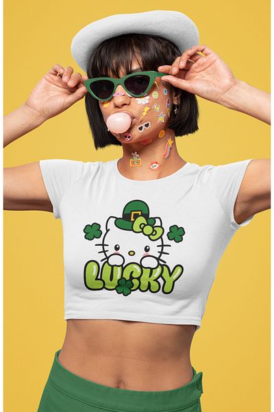 Fuddy Moda Γυναικεία τυπωμένη ασπρόμαυρη μπλούζα Lucky Green Hk Printed Crop Top