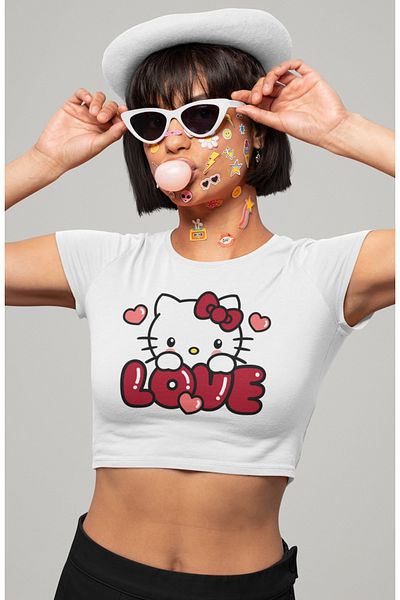 Fuddy Moda Love Hello Kitty εμπριμέ Crop Top, Γυναικεία Love Printed Crop Μπλούζα
