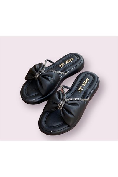 Miss women's black and white stone comfort sole slippers (buy one size plus)