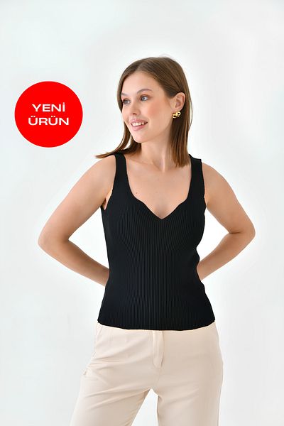 Perryes Tricotaj de damă cu bretele cu decolteu în V Bustieră neagră