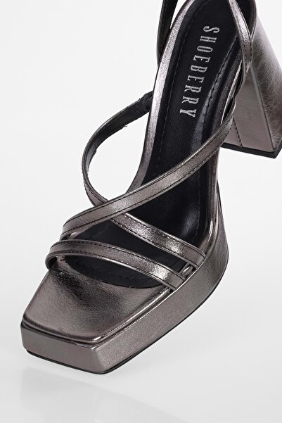 Shoeberry Women's Brianna Platinum Wrinkled Platform Heeled Shoes