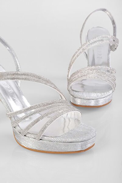 Shoeberry Dámské boty na podpatku Malia Silver Glitter