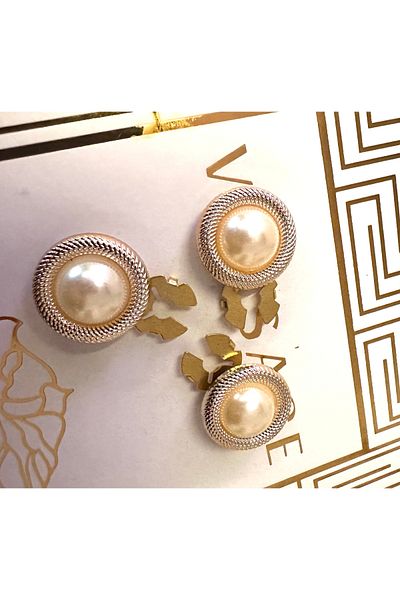 ODDA TASARIM ATÖLYESİ Gold Classic Pearl Model Metalized (Plastic) Plug-and-Stick Model Seamless 3-Piece Button Set