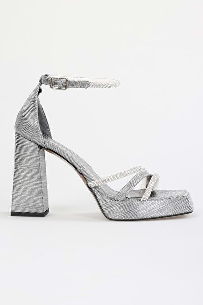 Shoeberry Kadın Dian Platin Simli Platform Topuklu Ayakkabı