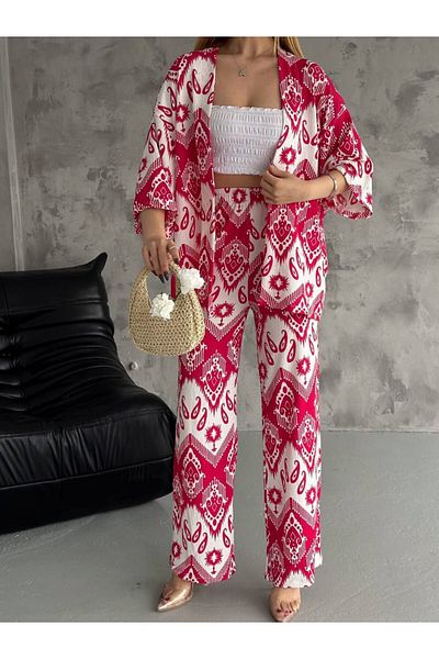 Butik Beyza Patterned Lycra Wrapped Fabric Summer Kimono Set