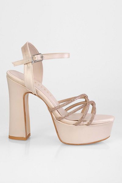 Shoeberry Pantofi cu toc cu platformă Mersea Skin Satin Stone de damă