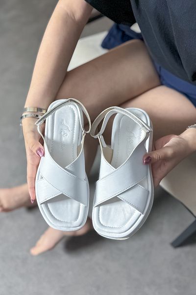 SHOEBELLAS Sandale de damă Pami White Cross