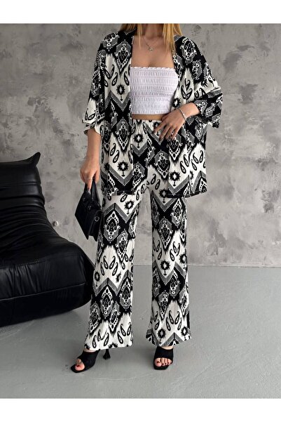 Butik Beyza Set de kimono de vară din țesătură împachetat cu model Lycra