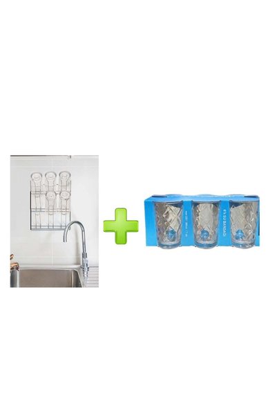 Generic Brand Glass Bottom Water, Soft Drink Cup and Wall Mounted Cup Dryer Set