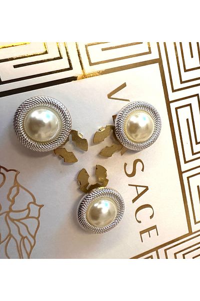 ODDA TASARIM ATÖLYESİ Silver classic pearl model metallized (plastic) plug-and-stick model seamless 3-piece button set