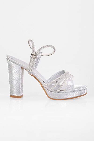 Shoeberry Dámské Fleur Silver Honeycomb Stone Platform boty na podpatku