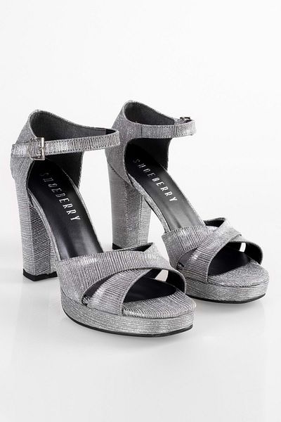 Shoeberry Damskie buty na obcasie Giselle Platinum Glitter