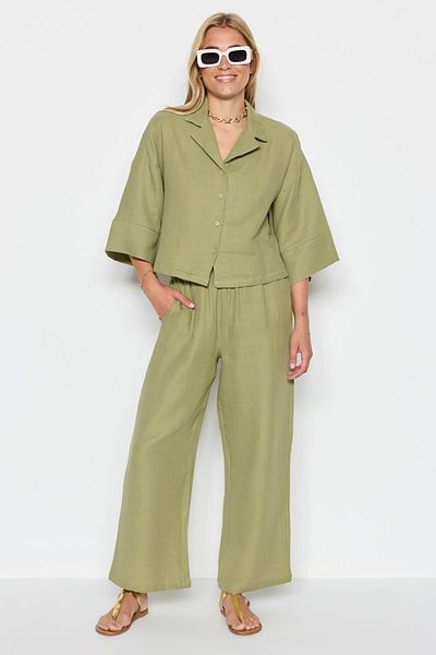 C&City Organic Cotton Muslin Short Shirt Trousers Set 9122 Khaki