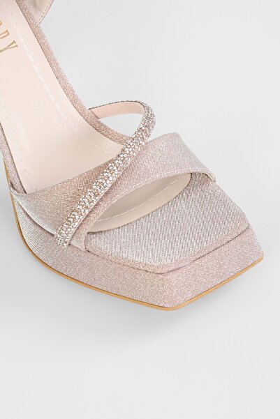 Shoeberry Kadın Mia Rose Simli Taşlı Platform Topuklu Ayakkabı