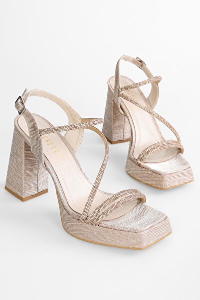 Shoeberry Kadın Luca Rose Simli Taşlı Platform Topuklu Ayakkabı