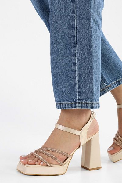 Shoeberry Pantofi cu toc cu platformă Merdia Ten Satin Stone pentru damă