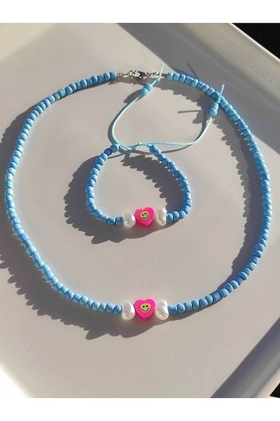 Amabel Jewelerys Heart Fimo Bead Necklace and Bracelet Kids Set
