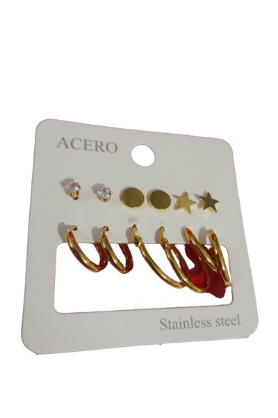 stainless steell World Storee 12 Parça Küpe Takımı Yıldız Ve Melek Model Zirk...