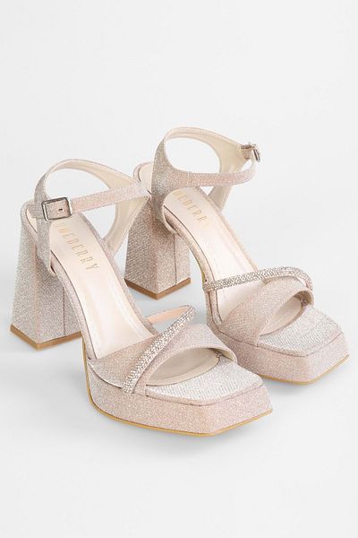Shoeberry Γυναικεία παπούτσια Mia Rose Glittered Stone Platform με τακούνι