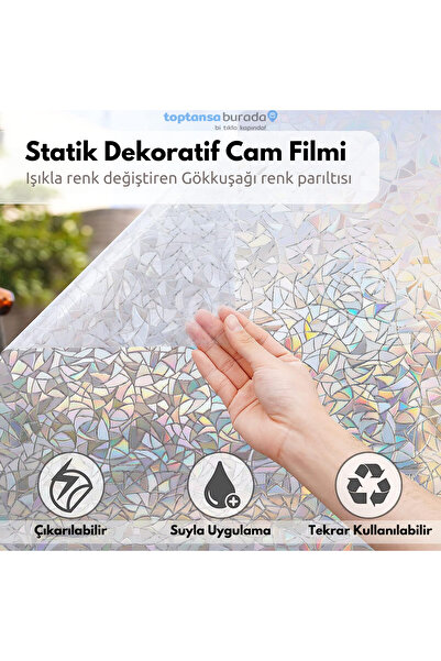 TechnoSmart 60cmx100cm Buzlu Desenli Cam Kaplama Filmi Statik Duşa Kabin Ofis Dekorasyon Folyo