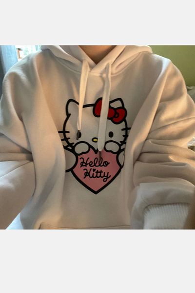 POPULUS Hanorac alb cu glugă Hello Kitty Love