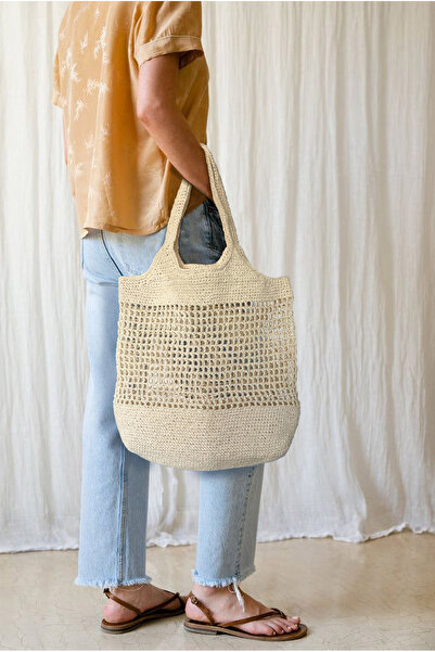 Bragii Geantă tricotată manual Geantă de plajă de dimensiuni mari cu fir de h...