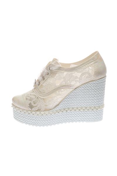 Ayakkabı Tutkusu Stilo ® Ivory Elegant Lace Bridal Shoes - 11 cm Wedge Heel