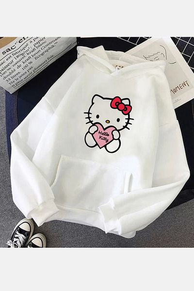 POPULUS Hanorac alb cu glugă Hello Kitty Love