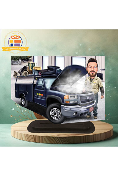 3D Hediye Dünyası arabalı oto tamircisi oto tamir ustası karikatürü biblo hed...