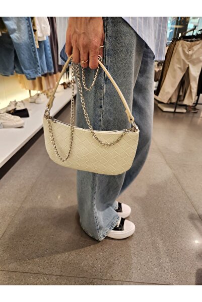 Mercan Stores Women's Knitted Patterned Chain Strap Hand and Shoulder Bag