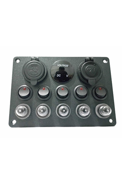 IoT KAAN Bfy Switch Panel 5'li Usb, Çakmaklık, Voltmetre, Kırmızı Işıklı Sigortalı