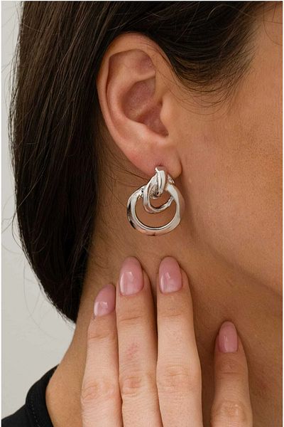 MioArt Trend Women's Luxury Silver Color Nested Circle Earrings