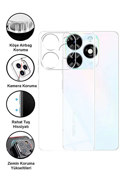 CEPSTOK Tecno Spark 10 Pro Kılıf Şeffaf Kamera Korumalı Esnek Yumuşak Silikon