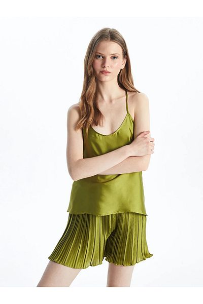 LC Waikiki Σετ Πυτζάμες Γυναικείο Σορτς LCW DREAM U-Neck Ίσιο Σατέν