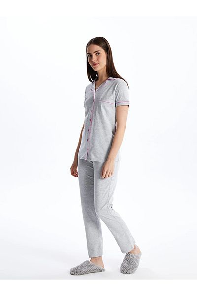 LC Waikiki LCW DREAM Shirt Collar Solid Short Sleeve Women's Pajamas Set