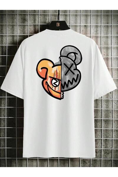 Massgai Tricou unisex oversize din bumbac cu imprimeu urs