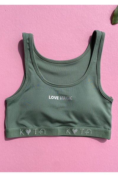 VicTroy Thick Strap with Removable Pad U-Neck Text Detailed Green Color Diving Fabric Undershirt 64V45