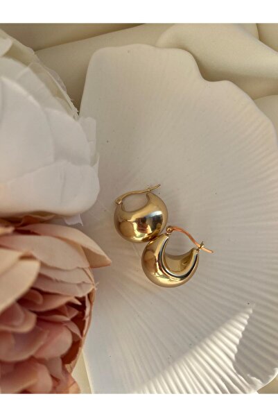 İREM YILDIZ Çelik Oval Gold Kadın Küpe