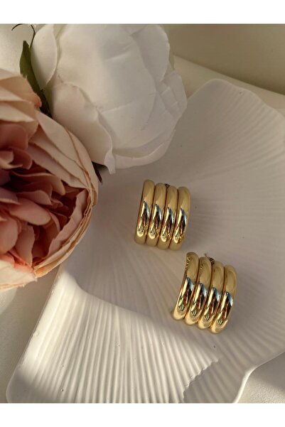 İREM YILDIZ Çelik Gold 4 Şeritli Kadın Küpe