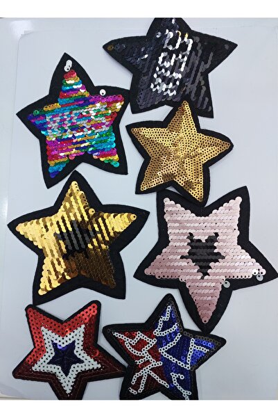 Sheen Dmr Ütü Ile Yapışan Payetli Yıldız Desen Arma Yama Pach ( 7'li Set Yıld...