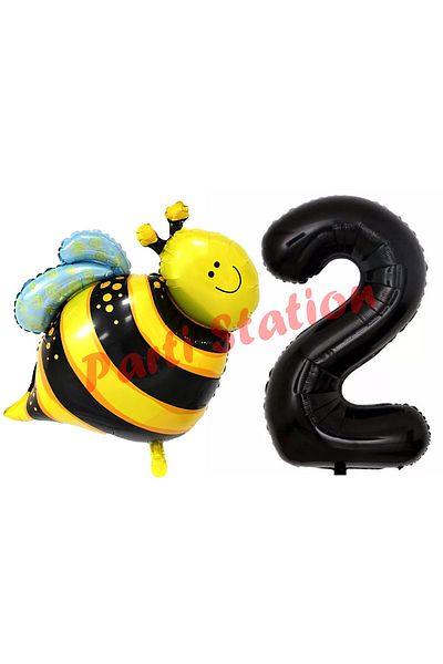 Parti Station Bee Bee Concept 2 Years Old Balloon Set Bee Balloon and Black Number Balloon Birthday Balloon Set