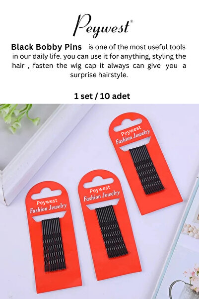 PEYWEST 10 bucăți ace negre - sârmă de păr și agrafă