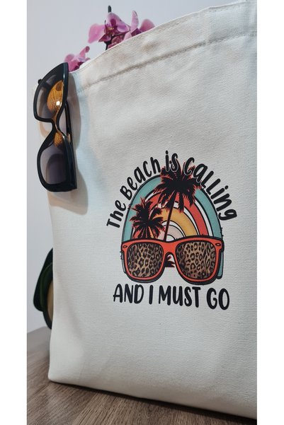 Luvili Printed Gusseted Canvas Beach Bag with Pockets| The Beach Is Calling And I Must Go
