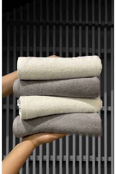 SHAL HOME Shal 4-Piece Towel Set - 100% Cotton, 50x90cm, Hand and Face Towel