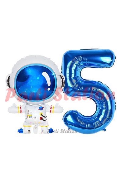 Parti Station Space Astronaut Concept 5 Years Old Balloon Set Space Astronaut and Navy Blue Number Balloon Birthday Balloon Set