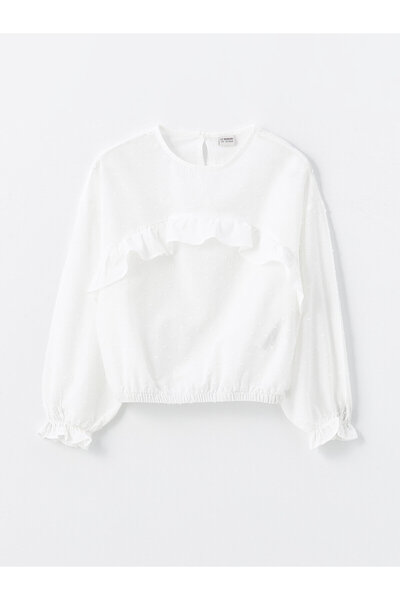 LC Waikiki Dívčí halenka s dlouhým rukávem a výstřihem s volánem