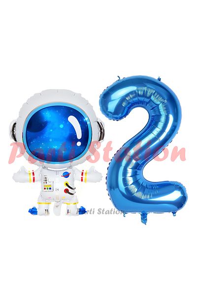 Parti Station Space Astronaut Concept 2 Years Old Balloon Set Space Astronaut and Navy Blue Number Balloon Birthday Balloon Set