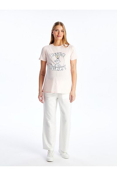 LC Waikiki Kurzärmliges Umstands-T-Shirt mit Rundhalsausschnitt und Bugs Bunny-Aufdruck