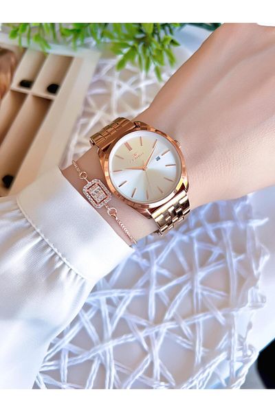 FERRO Rose/Gold Color with Calendar Anti-tarnish Color Throw 3 Atm Special Design Women's Wristwatch EFL21231C